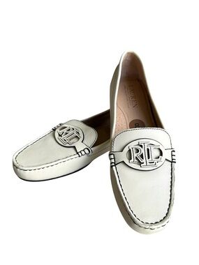🆕 Lauren Ralph Lauren Brynn Driver Loafers Ivory Leather Flats